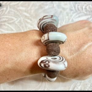 9” boho bracelet in super chunky glass tribal, lava, and glass beads